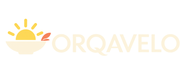 Orqavelo warm-ivory wordmark for the dark footer