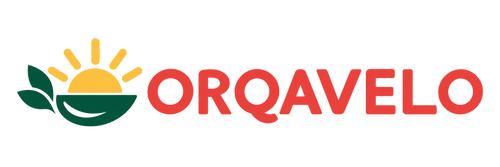 Orqavelo coral wordmark with an original sun and bowl emblem